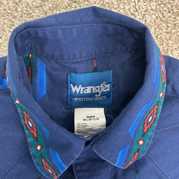 Vintage Wrangler Western Shirt Pearl Snap Aztec Southwestern Stripe Men Medium - Picture 3 of 8
